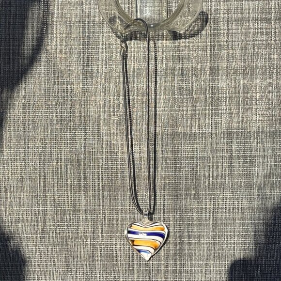 Handmade Art Glass Heart Pendant – Murano Style Necklace - Picture 2 of 5